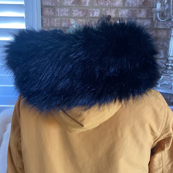 Zara Jackets & Coats Zara Mustard Yellow Puffer Jacket Black Faux